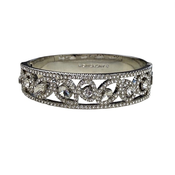 Givenchy Womens Openwork Oval Glass Crystal Silver Tone Bangle Bracelet - Picture 3 of 11
